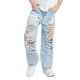 thumbnail image 5 of XQYLOS Girls Baggy Jeans Wide Leg Ripped High Elastic Waist Denim Pants Summer Trousers 𝖸𝟤𝗄 Street Fashion Cute Casual Loose Fit Outfits 7-14 Years, 5 of 7