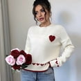 thumbnail image 4 of Women'S Casual Sweet Heart Colorblock Crew Neck Loose Knit Sweater White S, 4 of 7