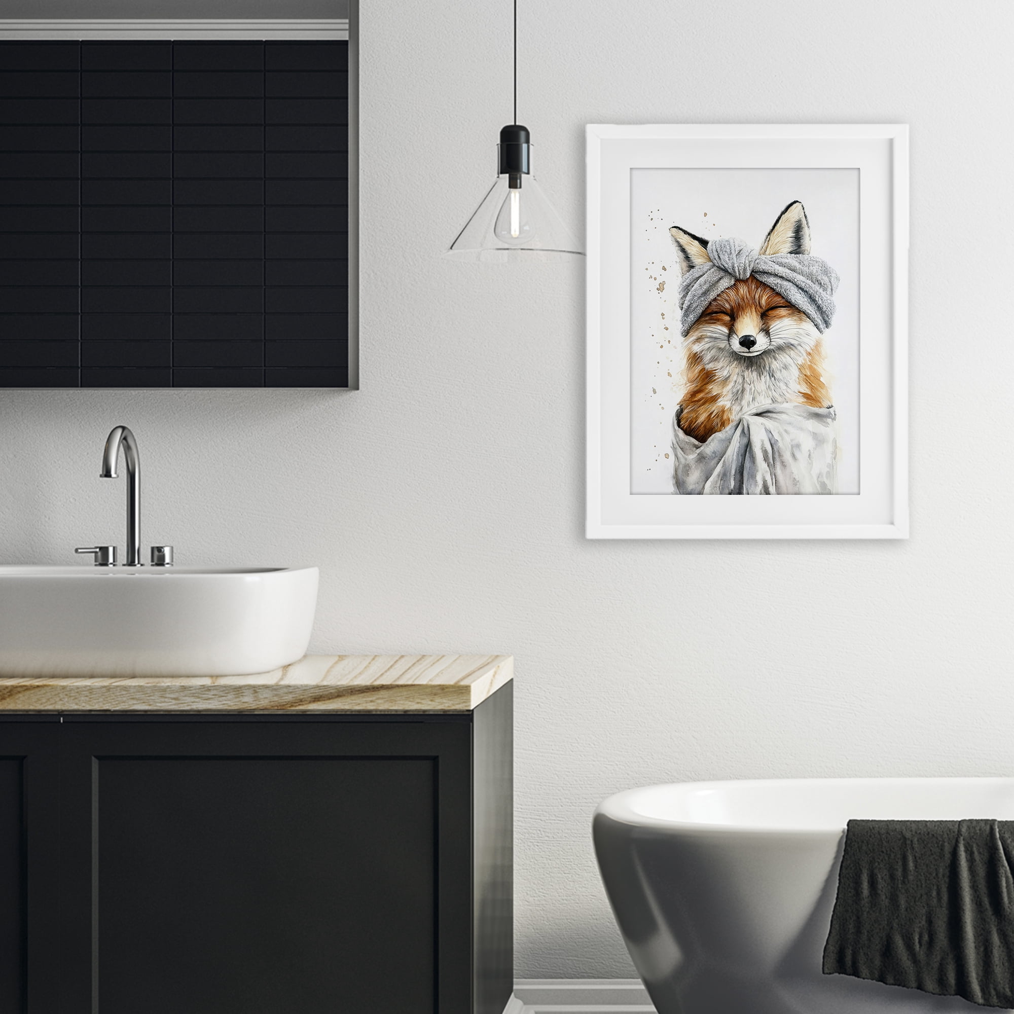 Stupell Industries Bathroom Fox Wrapped in Towel White Framed Print Under Glass, design by Tina LeCour