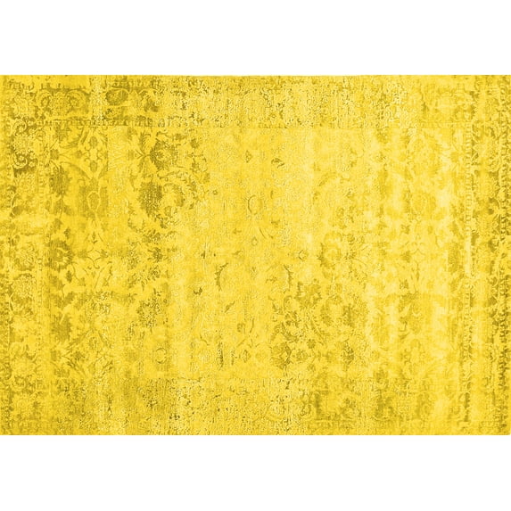 Ahgly Company Indoor Rectangle Abstract Yellow Contemporary Area Rugs, 6' x 9'
