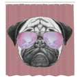 thumbnail image 2 of Ambesonne Pug Shower Curtain, Dog Portrait Sunglasses Funny, 69"Wx70"L, Pale Pink, 2 of 4