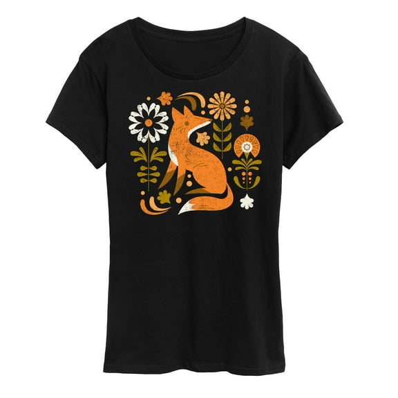 Instant Message - Autumn Fox & Flowers - Women's Short Sleeve Graphic T-Shirt