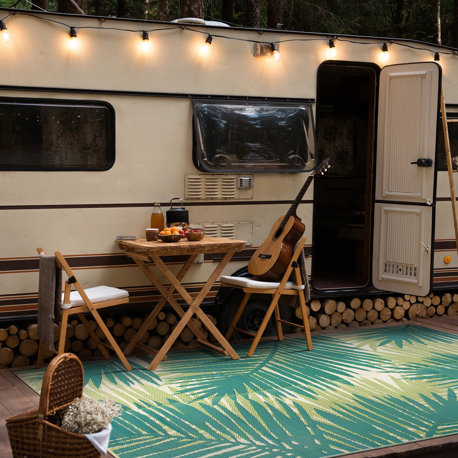 World Rug Gallery Floral Tropical Reversible Plastic Indoor and Outdoor Picnic Mat, Camping Rug, RV Rug - GREEN - 9'x18'