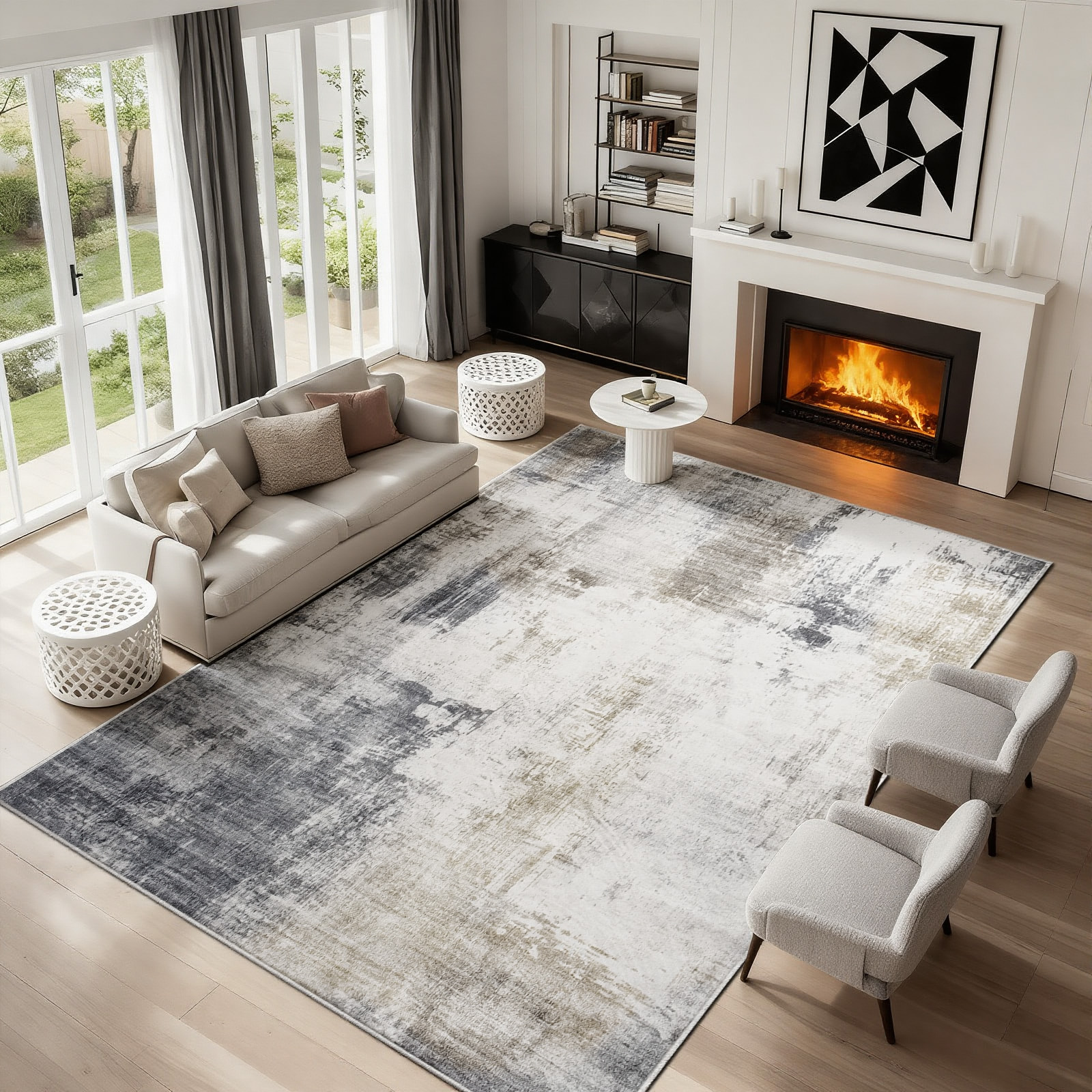 8x10 Large Area Rugs for Living Room- Modern Abstract Area Rugs Machine Washable Rugs, Non-Slip Soft Neutral Farmhouse Carpet Rugs for Bedroom, Dining Room, Home Office , Gold Gray