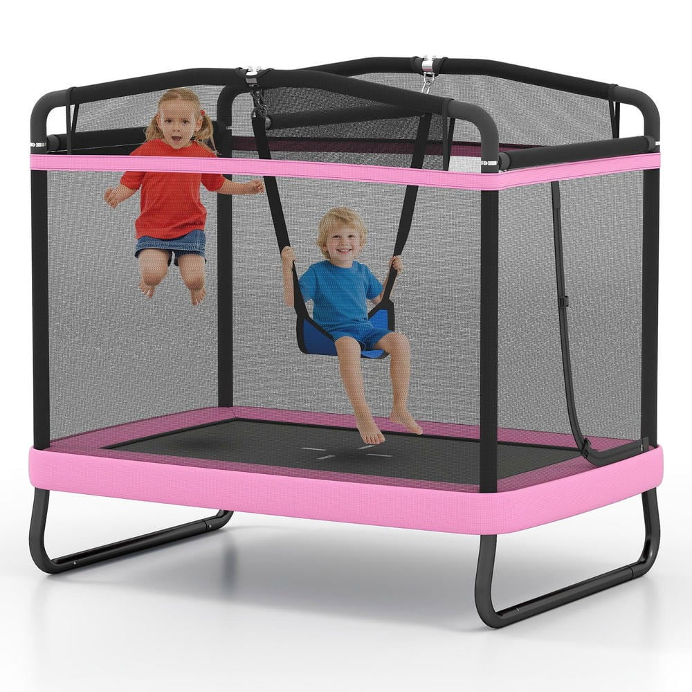 Gymax 6 FT Kids Trampoline w/Swing & Horizontal Bar Safety