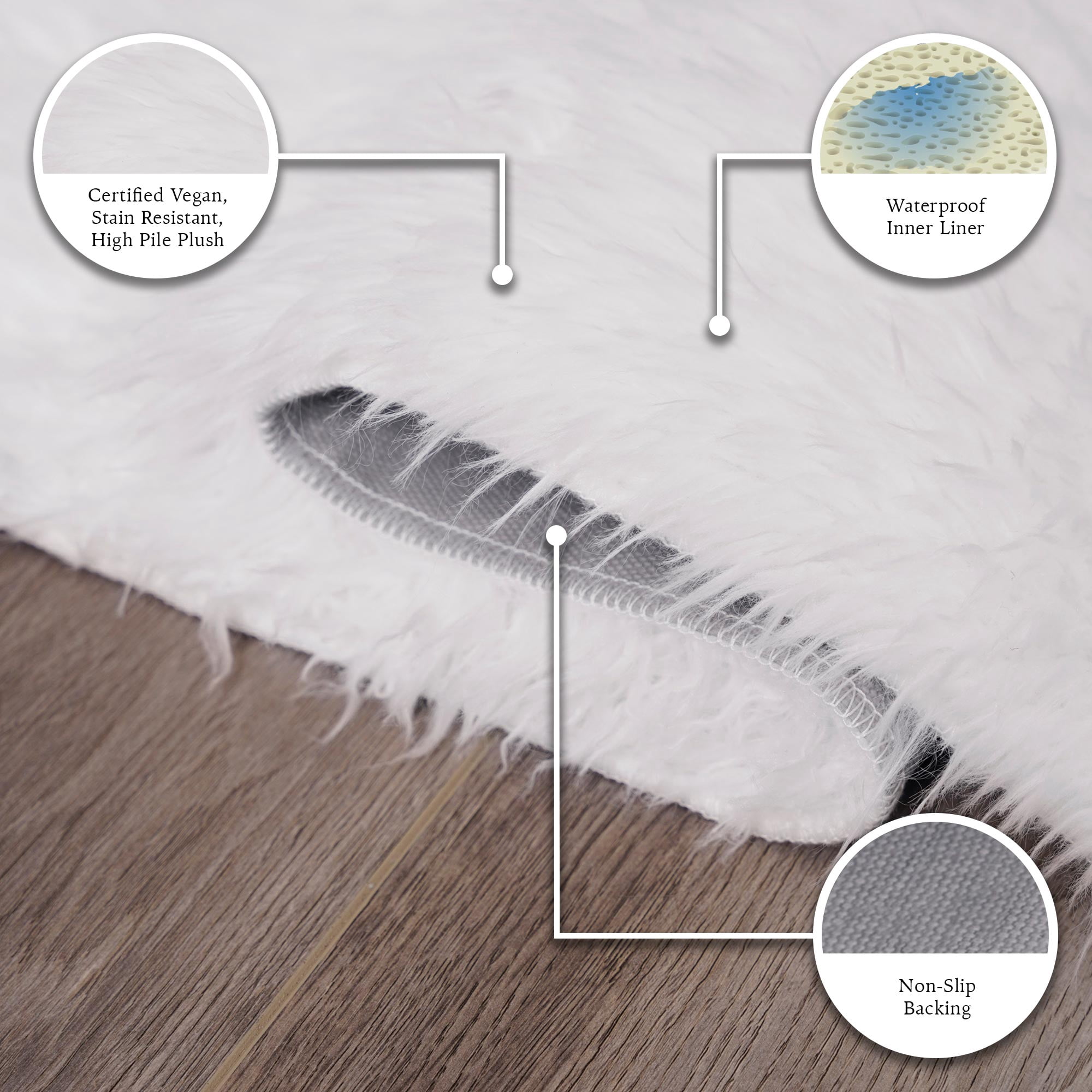 My Magic Carpet 5'x7' Machine Washable Soft Faux Fur Fluffy Thick Non-Slip Area Rug - Shag White