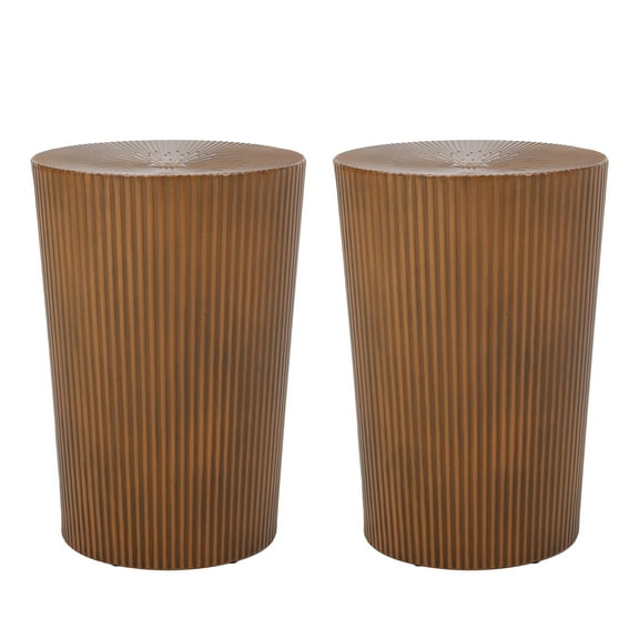 GDF Studio Pamsha Modern Metal Sunburst Side Tables, Set of 2, Brushed Antique Bronze