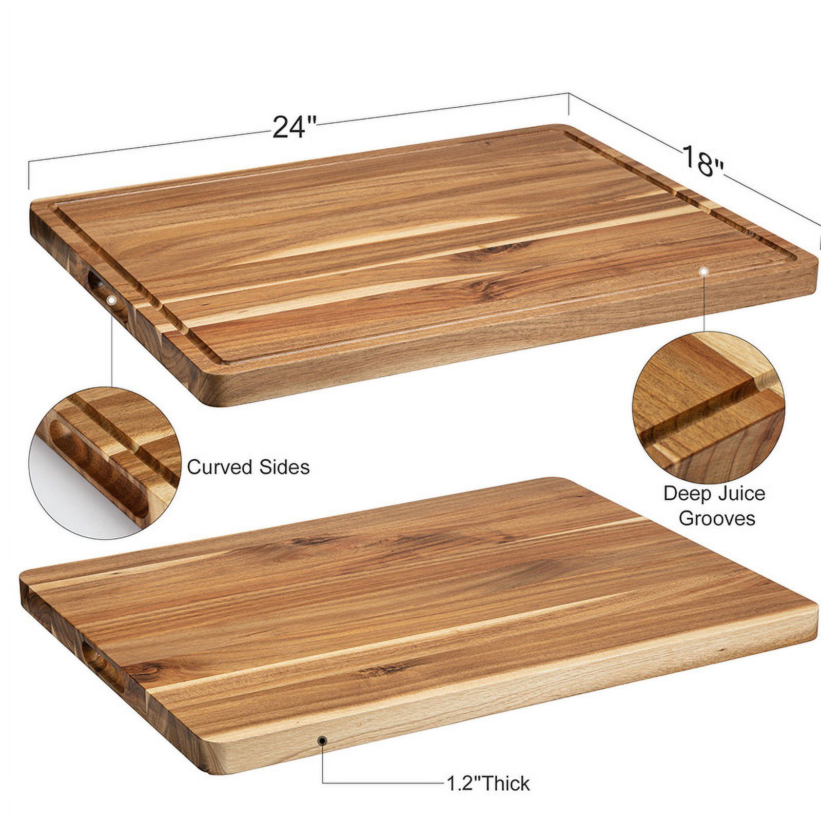 Wooden Cutting Boards for Kitchen, 24" x 18" Large Cutting Board with Juice Groove and Side Handle