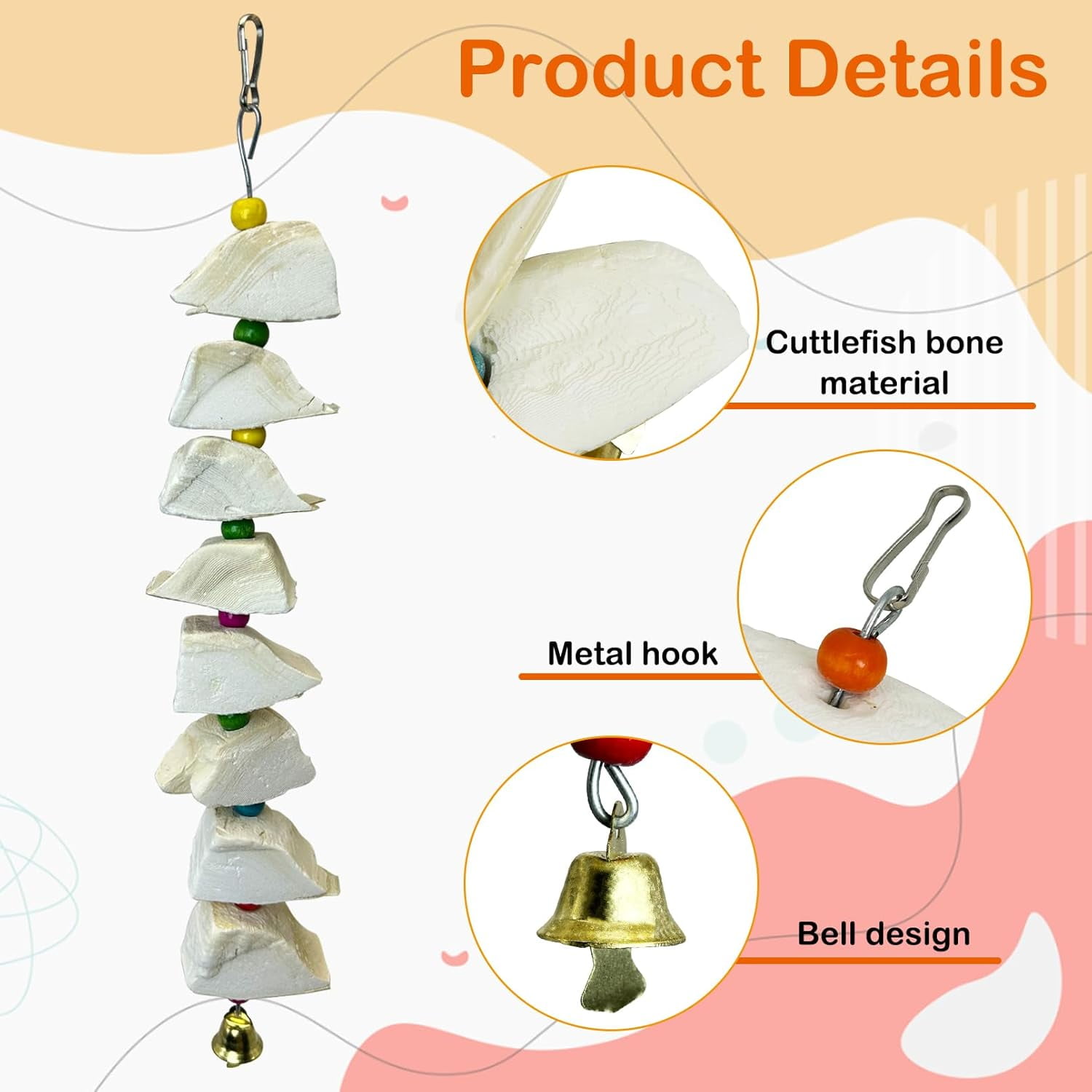 Bird Chewing Toy Cuttlebone Parrot Toy with Bell Hanging Bird Beak Grinding Stone Parakeet Cage Accessories