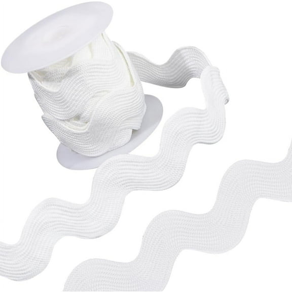 1 Roll 7/8 inch(23mm) White RIC Rac Trim Ribbon 5 Yards Rick Rack Wave Sewing Bending Fringe Trim Woven Fabric for Sewing Flower Making Wedding Dress Party Lace Ribbon Craft diy