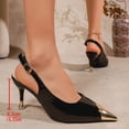 thumbnail image 4 of Womens Slingback Kitten Heels Closed Pointed Toe Pumps Heeled Sandals Elegant Splice Leather Party Prom Dress Shoes Black Size 5, 4 of 7