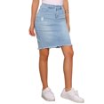 thumbnail image 4 of Faldas de mezclilla para mujer INSPIRE CHIC, desgastadas, de cintura alta, con dobladillo rasgado, faldas de jeans lavadas con bolsillos, color azul claro, 4 of 6
