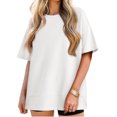 thumbnail image 4 of Short Sleeve Women Solid Casual Loose Side Split Shirt Tops, 4 of 6