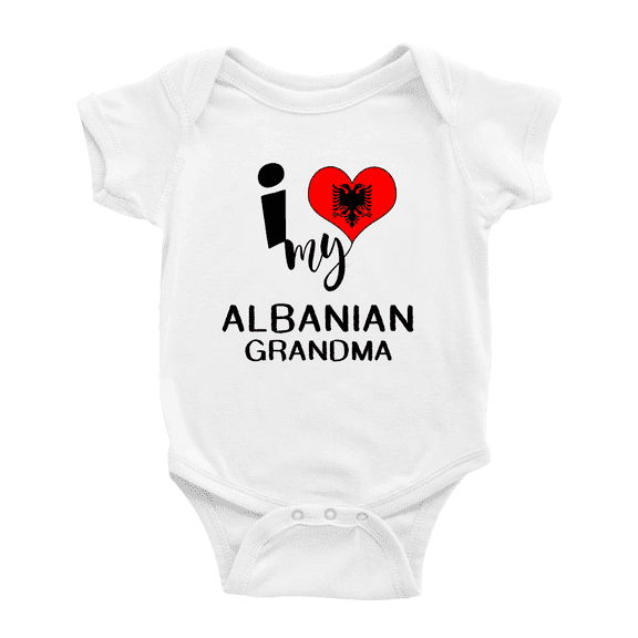 I Heart My Albanian Grandma Albania Love Flag Baby One-Pieces Baby Bodysuit (White, 3-6 Months)