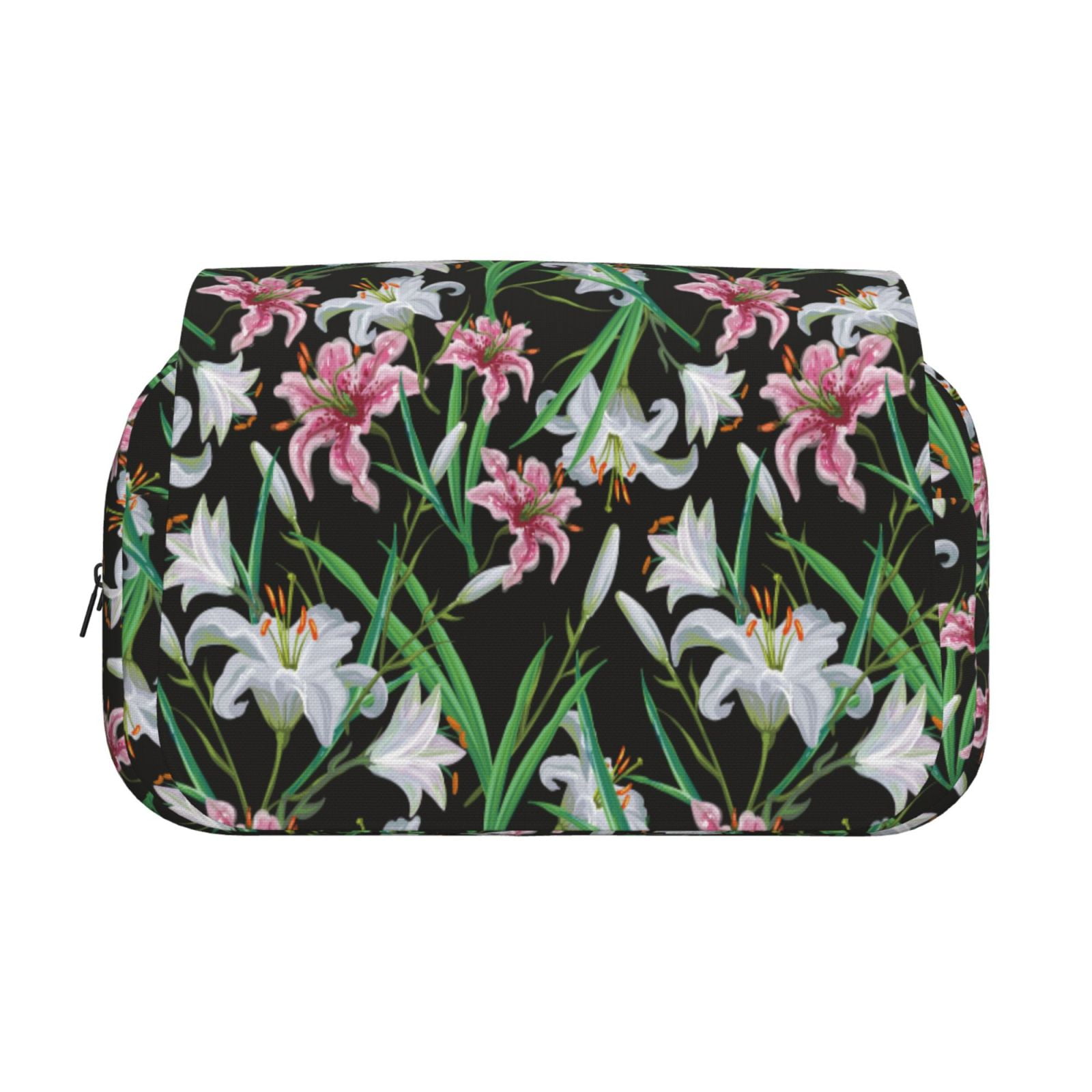 Rateoe Lilies Flowers Pattern Double Clamshell Pen Case, Storage Organizer with Two Zipper Compartments– Holds Up to 50 Pencils & Pens