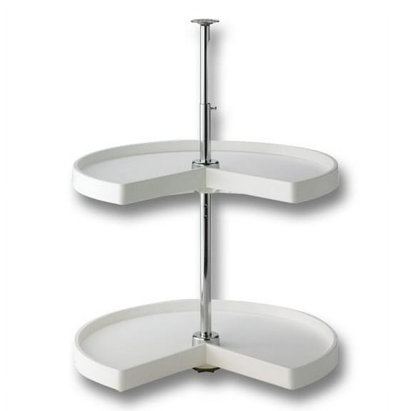 Knape & Vogt Lazy Susan 24" Kidney Polymer White, 2 Shelves, Top And Bottom Mount, Post Range 25.5" to 31.5" One Per Box