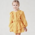 thumbnail image 2 of FYDUU Girls Clothes 2 Piece Set Ruffle Long Sleeve Button Down Shirts Top + Skirt Set Kids Girl Fashion Back To School Outfits 6-7 Years, 2 of 9