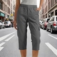 thumbnail image 2 of MLQIDK Pedal Pushers for Women Dressy Casual Lounge Pants Knee Length Elastic Waist Comfy Capris Trendy Summer Cargo Capri Pants with Pockets Gray 2XL, 2 of 4