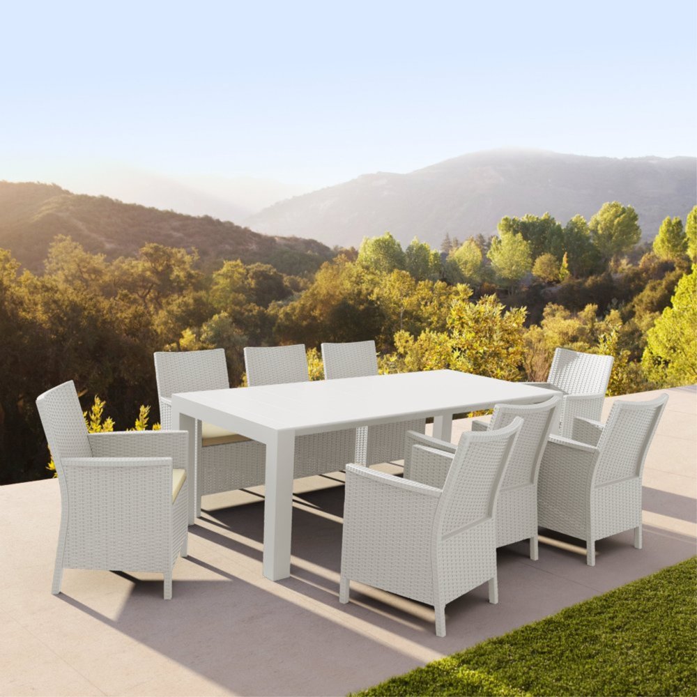 California Extendable Dining Set 9 Piece White with Sunbrella Canvas Natural Cushion - Walmart 