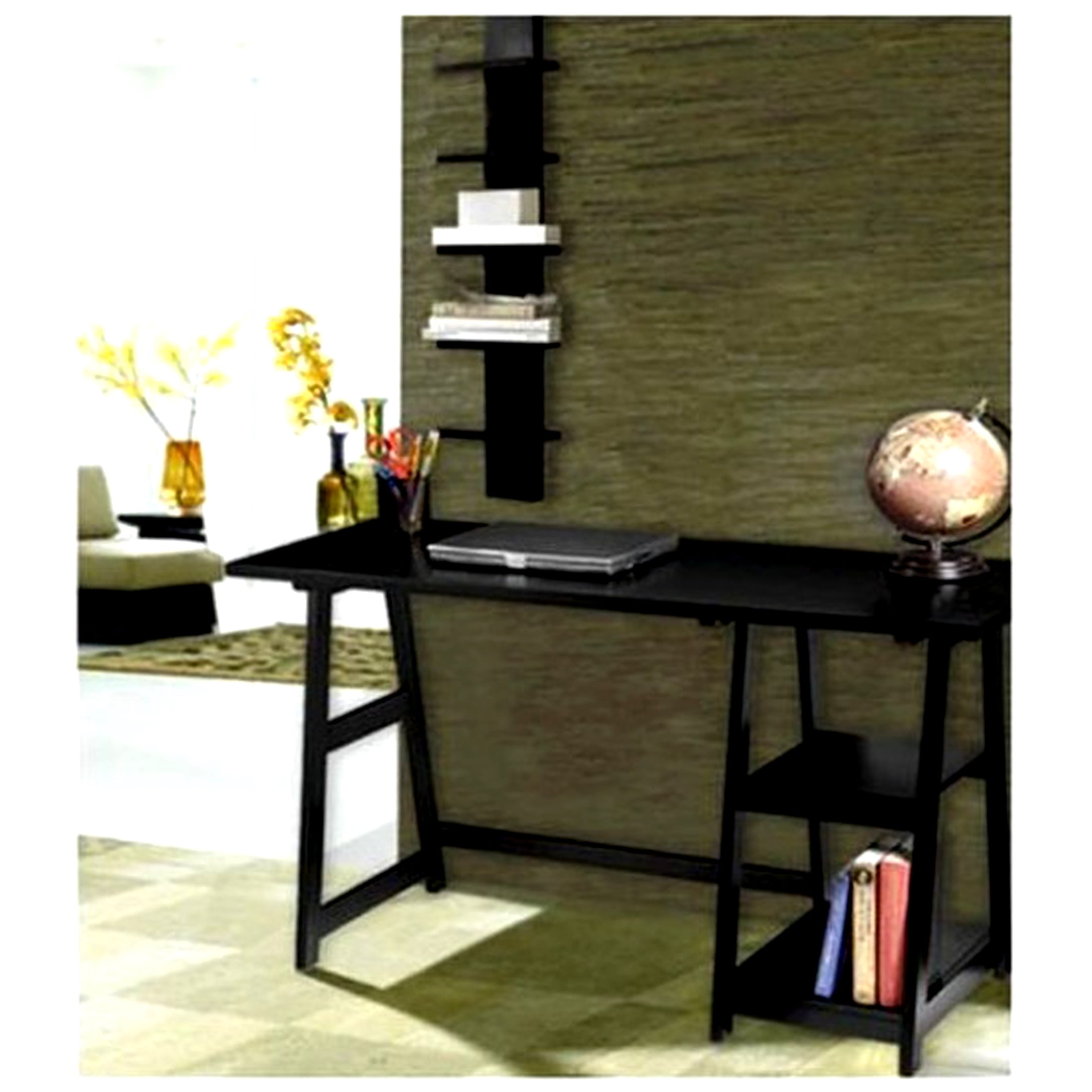 Convenience Concepts Designs2Go 29.25" Tall Trestle Desk with Shelves, Black