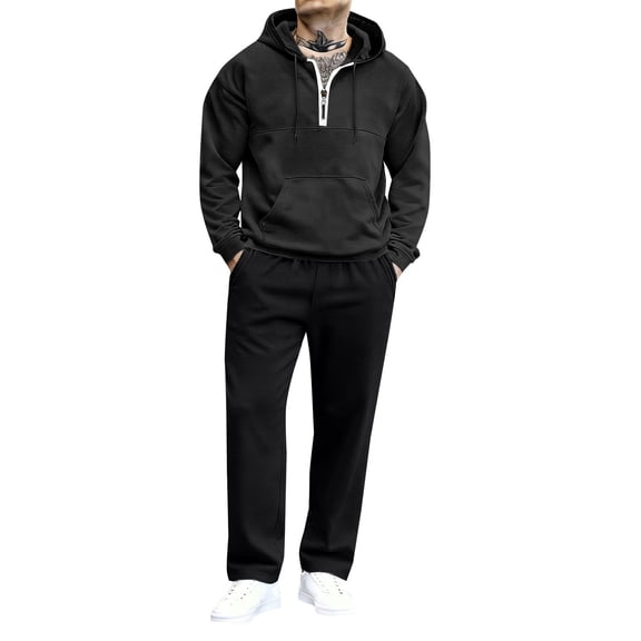 Dreluolixuan Men Sweatsuits Sets Fleece Long Sleeve Hoodie Wide Leg Sweatpants Soft Solid Business Sweatsuit