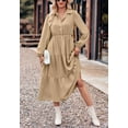 thumbnail image 2 of Collared Button Front Tiered Dress for Women Mid-Calf Length Beige Medium, 2 of 5