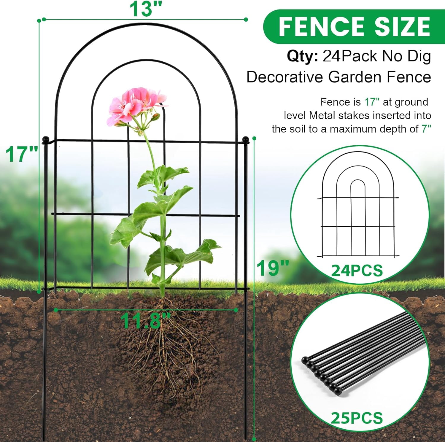 18 Pack Decorative Garden Fence Animal Barrier: 17 in(H) x 18 ft(L) Border Flower Rabbit Garden Fencing Small Arched Rustproof Metal No Dig Fence Landscape Decor for Yard