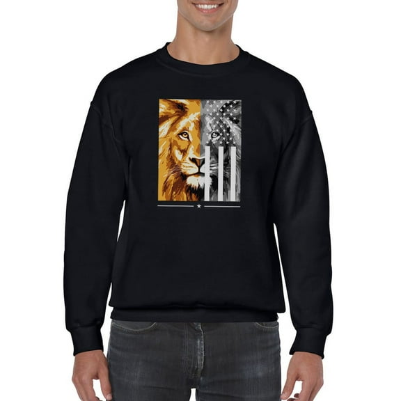Lion And Flag Men Sweatshirt, Male 5X-Large