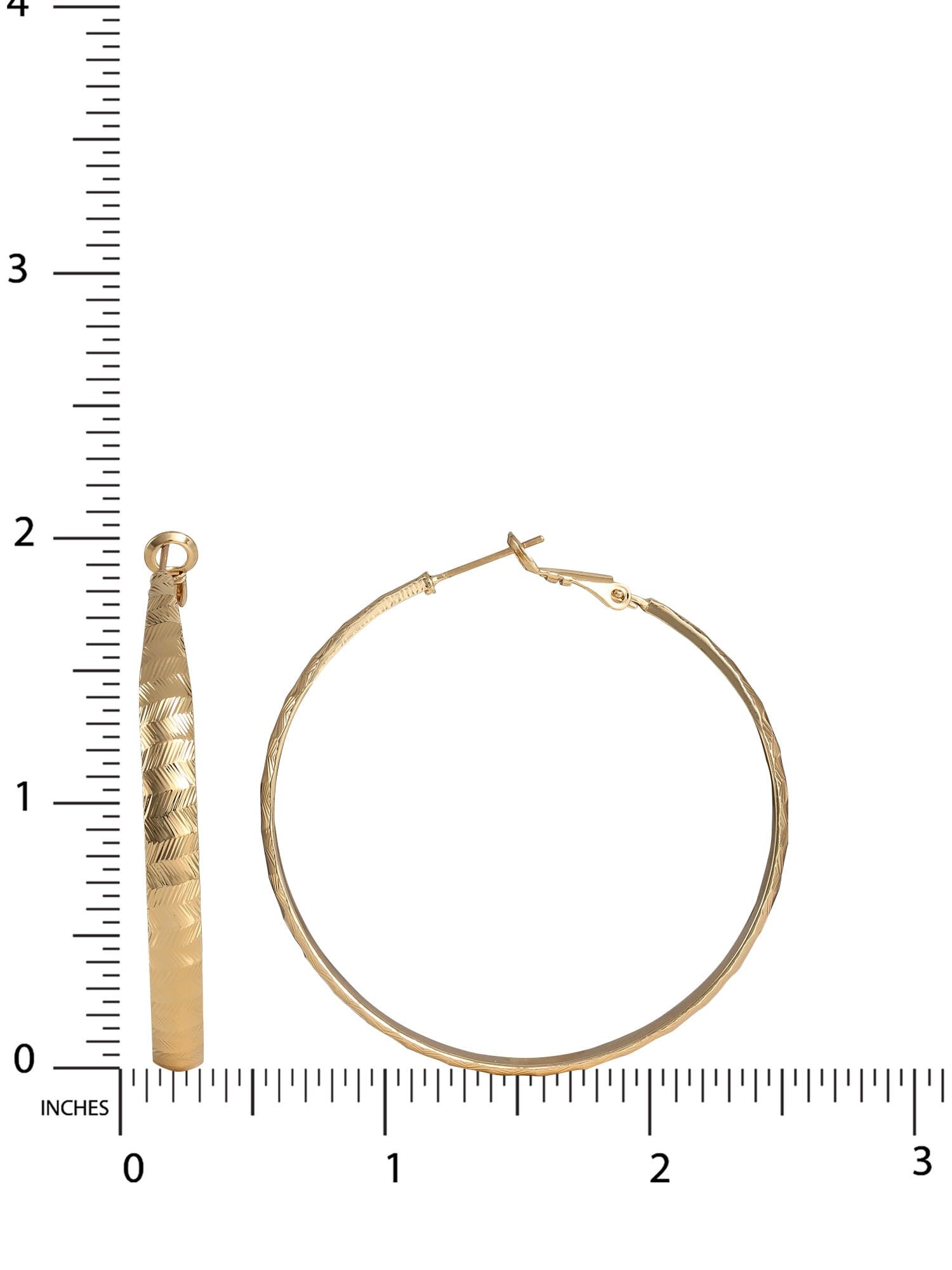 Believe By Brilliance Women's Brass Yellow Gold Plated Textured Hoop Earring