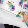 thumbnail image 3 of Oversized Wearable Blanket Hoodie,White Cartoon Cat Unicorn Pattern Sherpa Blanket Hoodie with Super Pockets,Super Warm Fuzzy Pullover for Women & Men, 3 of 6