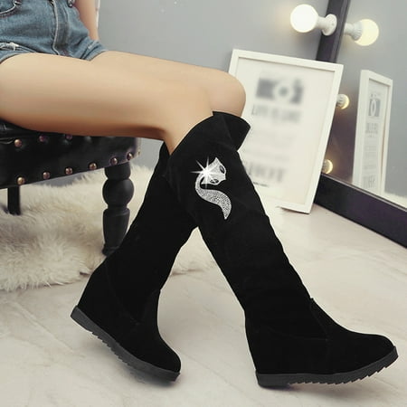 

Akiihool Women s Boots Knee High Boots for Women Western Boots Cowgirl Pull-On Round-Toe Side Zip Boots for Women (Black 8)