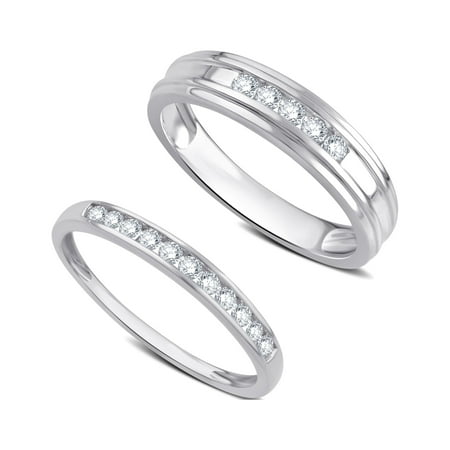 1/2 Carat T.W. Diamond 10K White Gold Wedding Bands