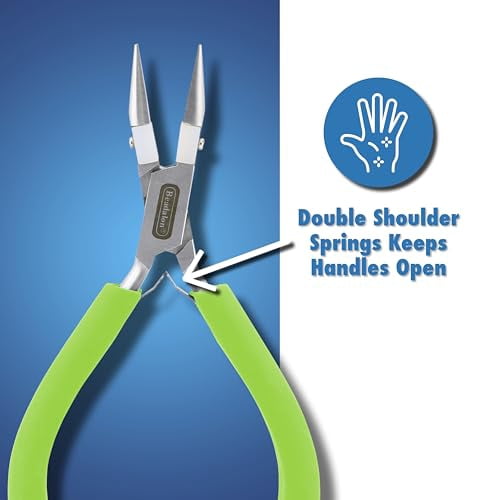 Beadalon Professional Series Nylon Inner Jaw Chain Nose Pliers, Dark Blue Vinyl-Free Grips, Stainless Steel, Box Joint, Double Leaf Springs, 5.75 in