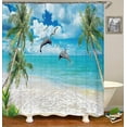 thumbnail image 3 of Oceanic Shower Curtain Sets 4-Piece Waterproof Polyester 72x72 Inch, Marine Life Motif with Non-Slip Bath Mat & Toilet Cover, Includes 12 Hooks, 3 of 7