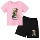 thumbnail image 3 of Conjunto de ropa para niños y adolescentes con estampado de oso de marca, camiseta de cuello redondo y traje corto de 2 piezas, informal, de verano, para niñas y bebés, 3 of 5