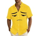 thumbnail image 2 of Tqyyweavej Funny Face Hawaiian Shirt for Men Oversized Botton Down V-neck Beach Summer T-Shirts Folded Hem Short Sleeve Loose Tops, Yellow, 2 of 6