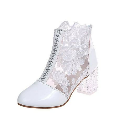 

Rdeuod Shoes For Women Dressy Low Heel Women S Ladies Breathable Boots Fashion Hollow Out Lace Chunky High Womens Dress