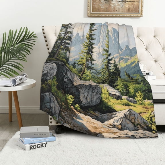 Pine Mountain Flannel Fleece Blanket, Soft Warm Decorative Throw for Home Couch or Bed, Unique Holiday Gift for Family Friends and Cozy Living