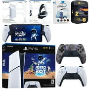 Sony PlayStation 5 Astro Bot Slim Digital Bundle with Disc Drive, Pulse Elite Headset, Extra Controller, PlayStation Portal, MightySkins Voucher and 2 Year Extended Warranty - Gray Camo