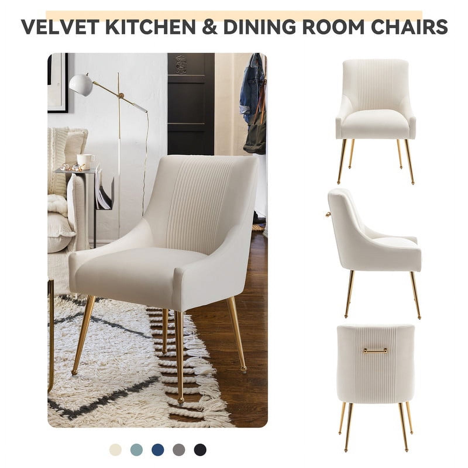 SEYNAR Modern Velvet Dining Chairs Pleated Vanity Chair Set of 4 with Glod Legs for Living Room,Beige