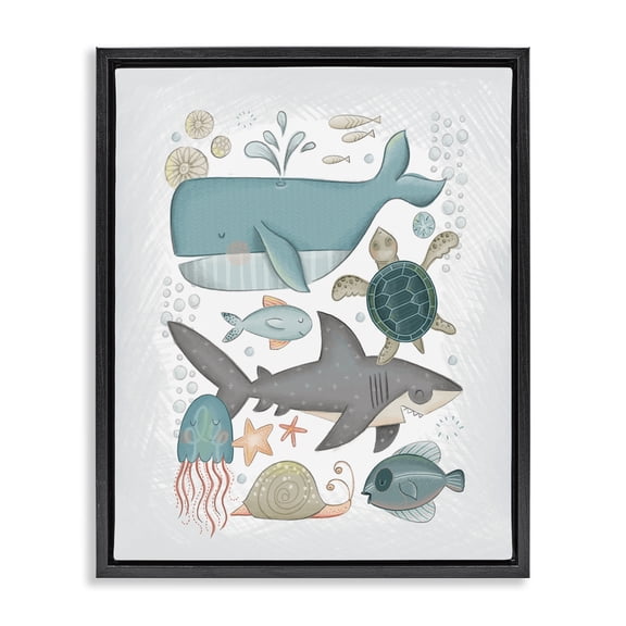Stupell Industries Eclectic Blue Maritime Animals Black Floating Frame Canvas Art, 17 x 21, by Fineapple Pair