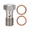 thumbnail image 1 of Stainless Steel Brake Fitting Adapter with 7/16" x 20 UNF Banjo Bolt, 25mm Length, with 2 Washers, 1 of 4