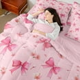thumbnail image 4 of Castle Fairy Kawaii Sakura Bowknot Twin Bedding Sets 7-Piece for Kids Teens Adults,Dreamy Princess Bedding Comforter Set Microfiber,Chic Flower Cherry Blossom Breathable Sheet Sets, 4 of 8