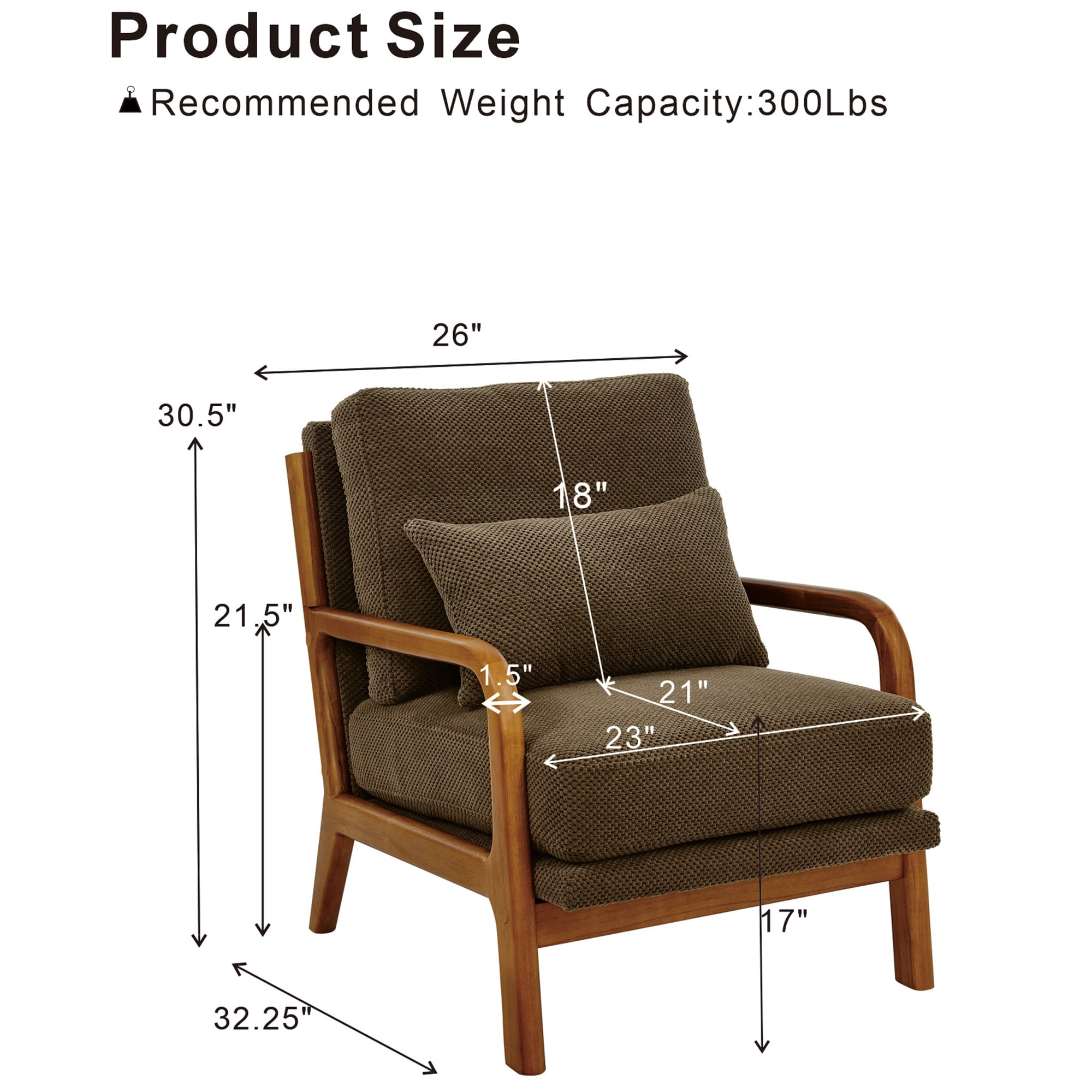 Homy Casa Mid-Century Modern Accent Chair, Nubby Upholstered Armchair with Solid Wood Frame, Brown