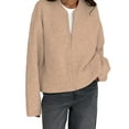 thumbnail image 2 of Female'S Chunky Knit Zip-Up Cardigan Sweater,Fall Open Front Long Sleeve Ribbed Knit Outerwear Coats Khaki M, 2 of 8