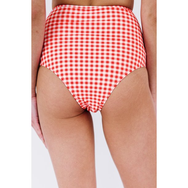 ABPHQTO Braguitas de bikini de talle alto con lazo en la parte delantera y estampado a cuadros rojos para mujer