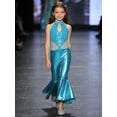 thumbnail image 5 of TiaoBug Sparkle Sequin Jumpsuit 70s Outfits for Girls Sleeveless Metallic Bell Bottom Romper Disco Dance Wear Light Blue 4, 5 of 7