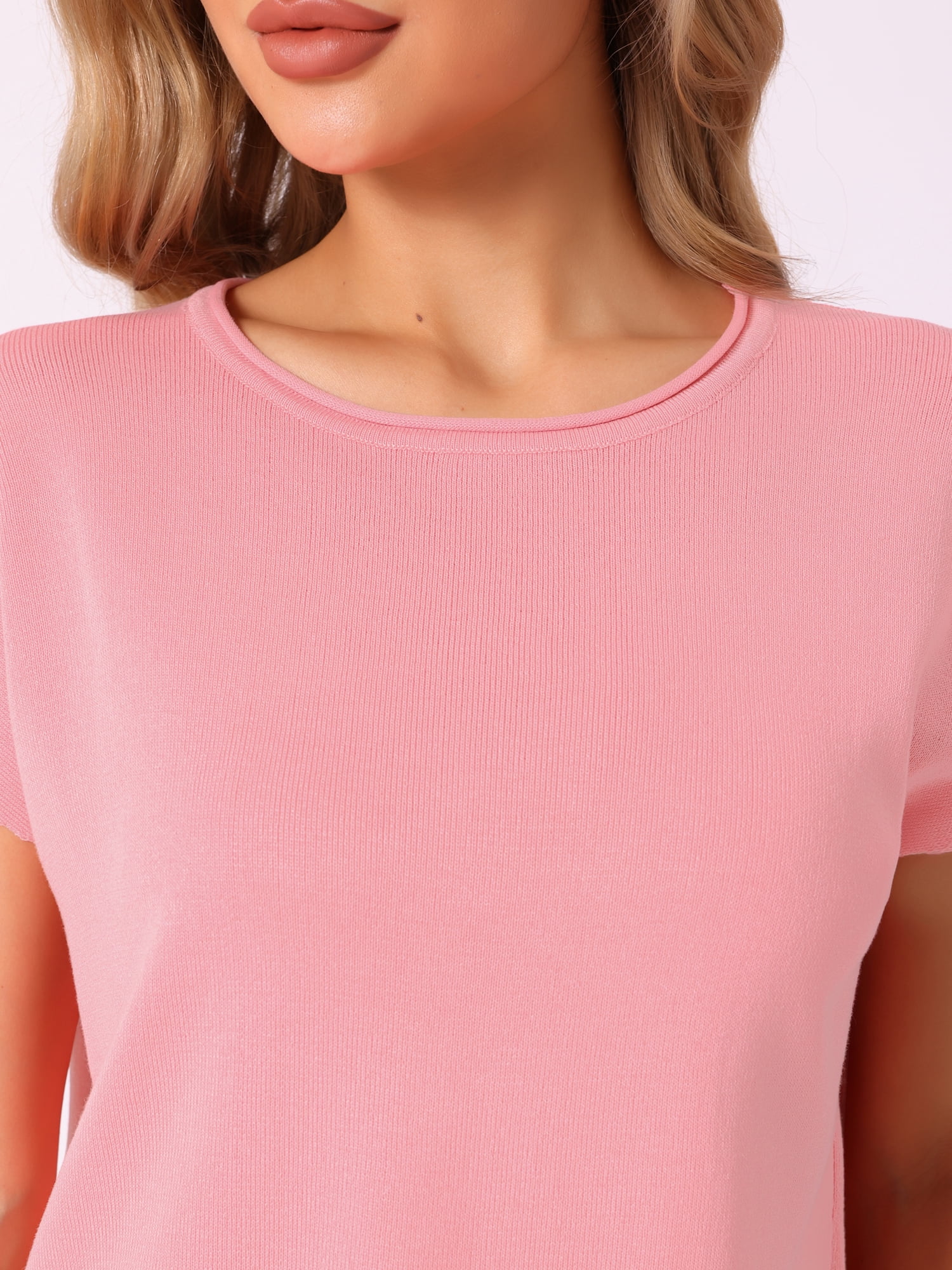 DARING DIVA Women's 2-Piece Short Sleeve Tops Wide Leg Pants Sets S Pink