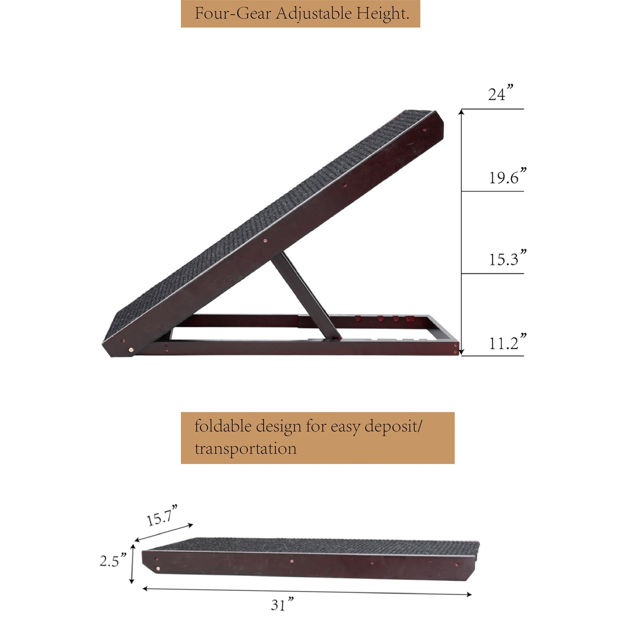 Pefilos 24" Tall Pet Ramp 4 Levels Height Adjustable for Small Dog Wood Folding Portable Dog & Cat Ramp Perfect for Couch or Bed with Non Slip Carpet Surface Up to 90Lbs, Black Pefilos 24" Tall Pet Ramp 4 Levels Height Adjustable for Small Dog Wood Folding Portable Dog & Cat Ramp Perfect for Couch or Bed with Non Slip Carpet Surface Up to 90Lbs, Black