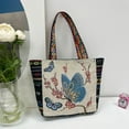thumbnail image 1 of Bolso de hombro de lona bordado para mujer Gran capacidad Moda femenina Bolso de viaje informal Bolso con cremallera Monedero Tote para trabajo Fiesta , flor de mariposa, 1 of 8